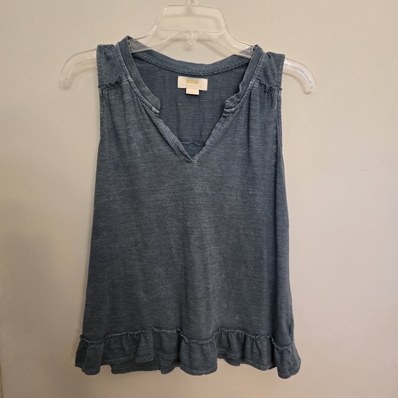 MAEVE Anthro ruffle open back tank top faded blue sleeveless split blouse Sz XS - Picture 2 of 5